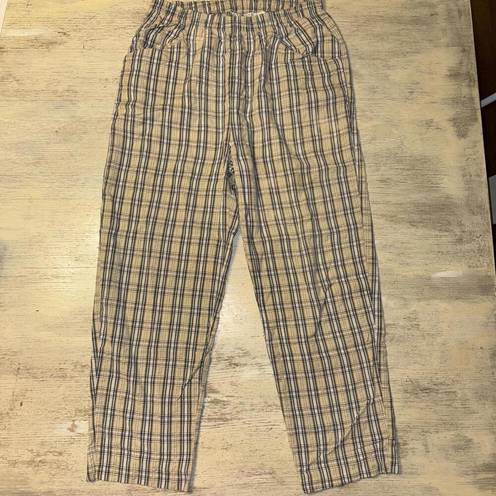 Vintage Euc Basic Edition Navy Tan Plaid Cotton T… - image 1